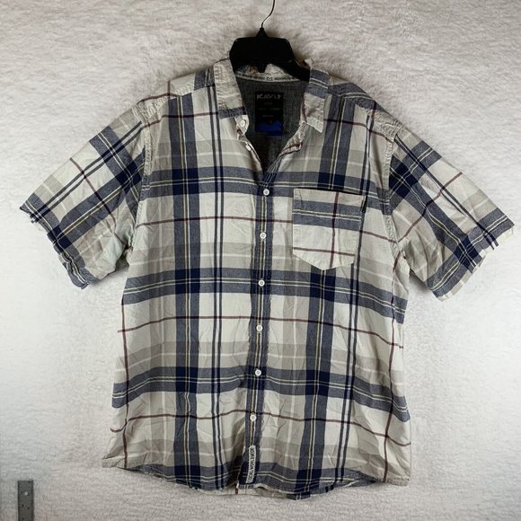 KAVU Shirt Mens 2XL Multicolor Plaid Cotton Short Sleeve Button-Up Collared 6592 - Picture 1 of 8